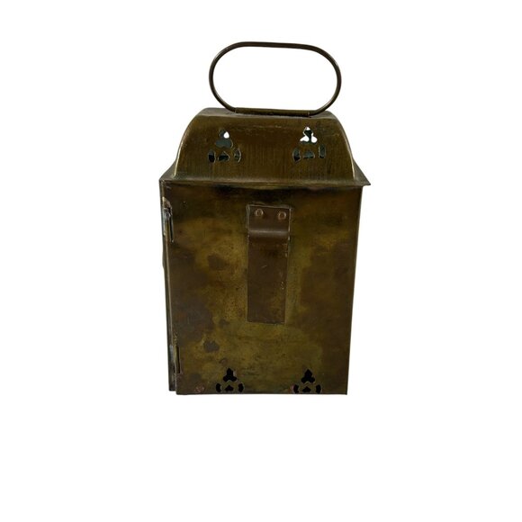 Vintage Brass Glass Panel Lamp Lantern Mirror 6" Tall Handle Primitive NO Wick - Picture 3 of 12